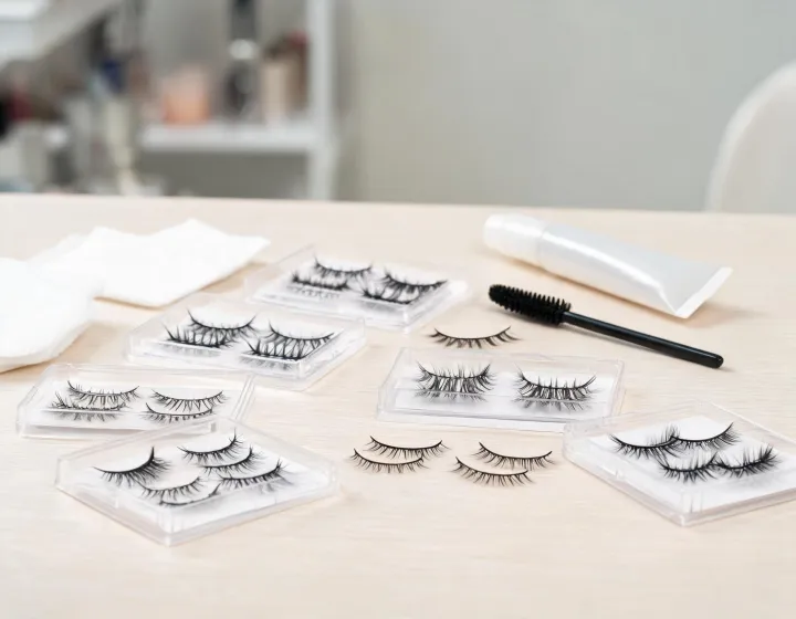 False Eyelashes Sourcing on a cosmetics bench, illustration only