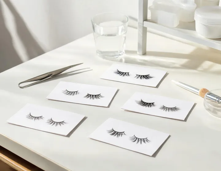 false eyelashes supplier on a cosmetics bench, illustration only